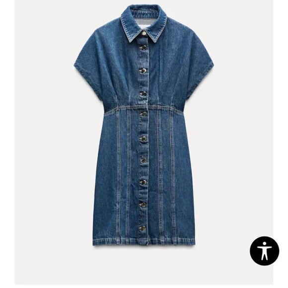 Zara Denim Mini Dress NWT Blue Size Medium Blogger Fav - Picture 10 of 10